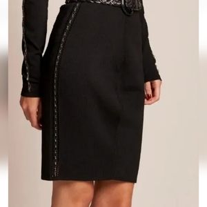 Chelsea And Walker Black Knit Chain Detail Pull On Fitted Pencil Skirt! Size XS